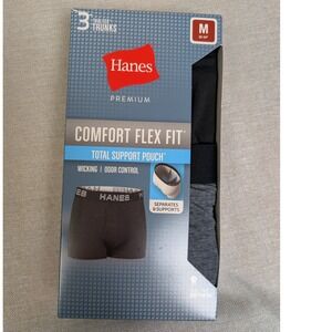 Hanes Trunks Mens M Black Grey NWT Comfort Flex Fit Total Support Pouch 3PK